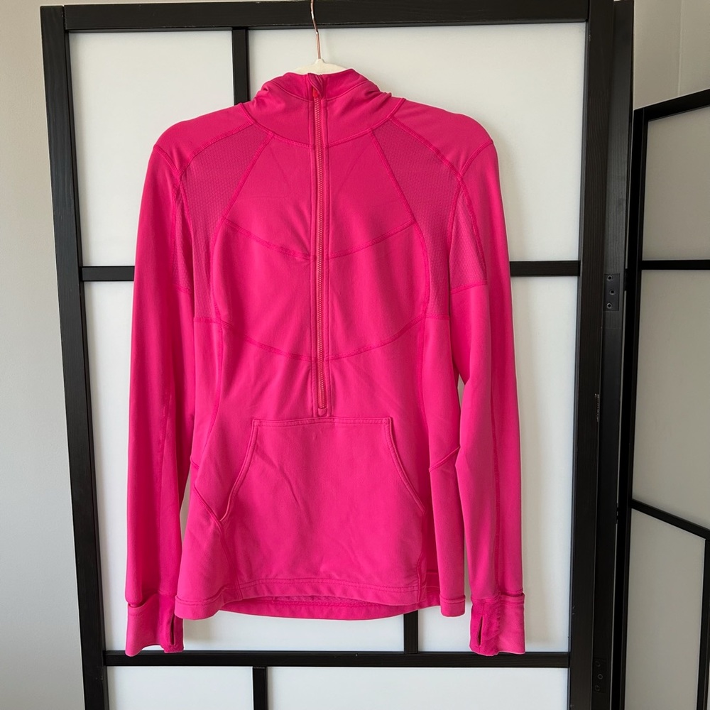 [8] Lululemon Fuchsia Pink Running 1/2 Zip Hoodie Jacket with Pony Tail Hole